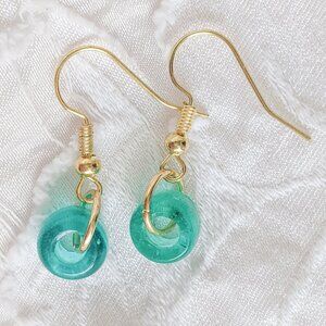 Turquoise Glass Loop Earrings – Handmade